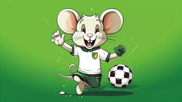 uma fofa rato Esportes mascote plano ilustração vestindo uma futebol uniforme e jogando futebol generativo ai foto