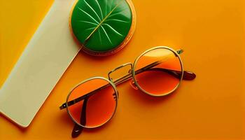 retro antiquado oculos de sol em vibrante laranja fundo generativo ai foto
