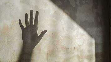 uma assustador mensagem a partir de uma fantasma s mão uma confuso sombra em a velho muro. silhueta conceito foto