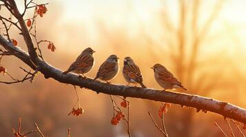 sociável pássaros dentro inverno. silhueta conceito foto