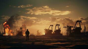 a guerra s impacto em óleo preços. silhueta conceito foto