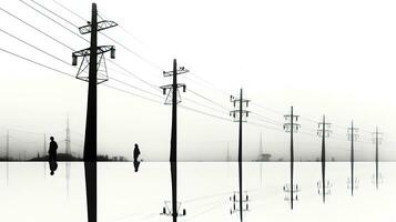 elétrico postes isolado em uma branco fundo. silhueta conceito foto
