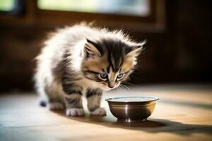 pequeno gatinho bebidas leite foto