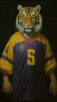retrato do uma tigre vestido Como a atleta. ai generativo foto
