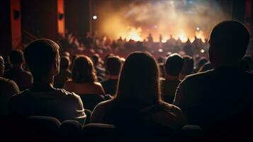 público dentro a teatro assistindo show Fora do foco. silhueta conceito foto