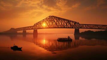 nascer do sol silhueta do olá ponte uma suspenso período sobre a hooghly rio dentro oeste Bengala foto