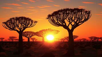 nascer do sol dentro Namíbia mostra a esboço do tremor árvores silhueta conceito foto