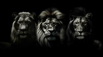 b W modelo com leão pantera e tigre em Preto fundo. silhueta conceito foto