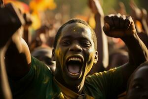 burkinabe futebol fãs a comemorar uma vitória foto