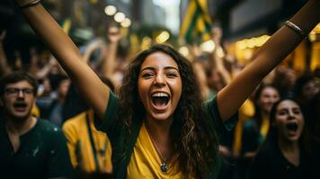 brasileiro futebol fãs a comemorar uma vitória foto