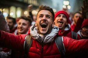 polonês futebol fãs a comemorar uma vitória foto