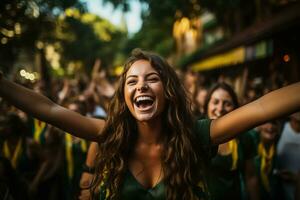 brasileiro futebol fãs a comemorar uma vitória foto