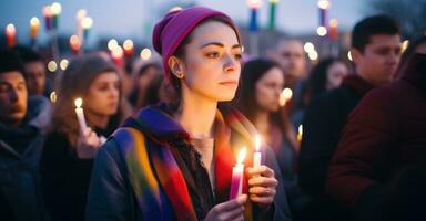 luz de velas vigília para lgbtq direitos ativistas. foto