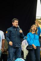 bogotá, Colômbia, 16 agosto 2023. diego molano às a marcha Perguntando para gustavo petro impeachment. pacífico protesto. la marcha de la prefeito. foto