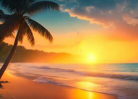 panorama lindo de praia e ondas e romântico pôr do sol. ai gerado foto