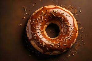 chocolate envidraçado rosquinha com granulados. ai generativo foto