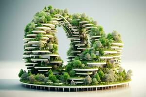 sustentável verde construção projeto modelo isolado em branco. futurista prédio. verde arquitetura. ecológico prédio. sustentável construção com vertical jardim reduzir co2. generativo ai. foto