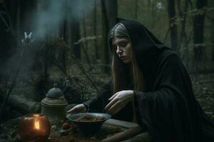 bruxa ritual floresta. gerar ai foto