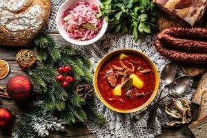 Natal repolho sopa, uma tradicional Oriental europeu Natal prato - topo do Visão foto