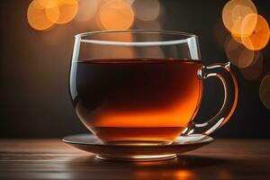 copo do chá com hortelã folhas em de madeira mesa, fechar-se. ai generativo foto