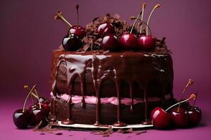 chocolate bolo com cereja e gelo. ai generativo foto