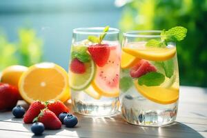 limonada com fruta dentro uma transparente caneca. ai generativo foto