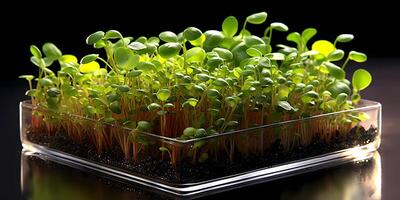 microgreens plantar superalimento, cópia de espaço borrado fundo, ai gerado foto