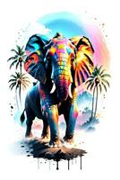 elefante com óleo pintura em aguarela para camiseta impressão foto