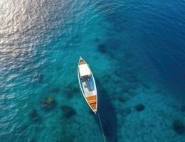 aéreo Visão aéreo Visão do pequeno barco planador em mar foto