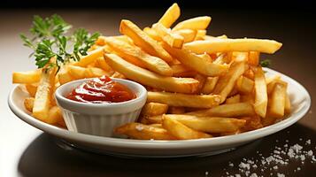 delicioso francês fritas em uma branco fundo foto