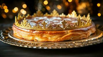 Epifania décimo segundo noite bolo, amêndoa Galette des rois, bolo do a reis, fechar acima. foto