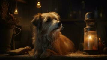 retrato do fofa pequeno cachorro dentro a quarto generativo ai, ai gerado foto