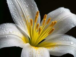 branco lírio com vibrante amarelo estame dentro macro fotografia - ai gerado foto