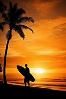 surfista silhueta às pôr do sol - ai generativo foto
