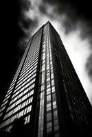Preto e branco vertical foto do a arquitetura do arranha-céus edifícios. ai generativo arte