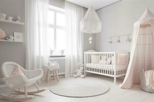 moderno crianças quarto dentro uma minimalista estilo. ai generativo foto