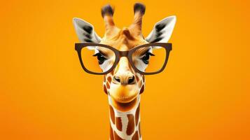 girafa vestindo óculos em uma sólido cor fundo foto