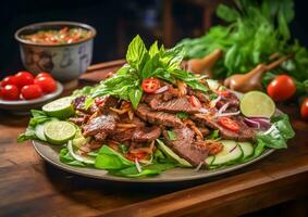 ai gerado autêntico tailandês cozinha refletindo tailandês cultura. foto