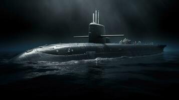 submarino sozinho branco fundo. silhueta conceito foto