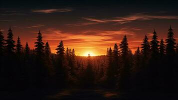abeto floresta às pôr do sol. silhueta conceito foto