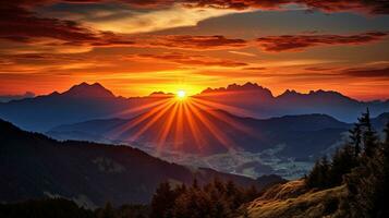 Alemanha s Wendelstein montanhas durante pôr do sol dentro bávara. silhueta conceito foto