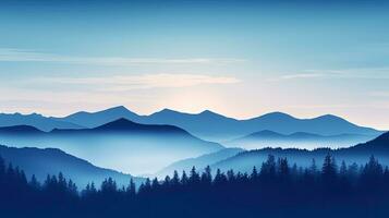 azul céu e natureza abstrato luz em uma montanha floresta colina. silhueta conceito foto