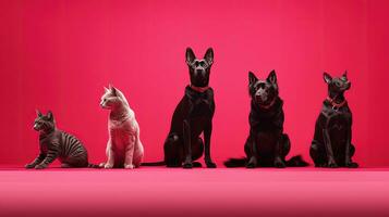 cenário do Rosa fundo com gatos e cães. silhueta conceito foto