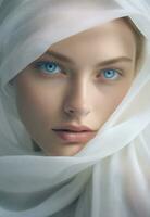 mulher face jovem moda limpar \ limpo glamour puro branco cuidados com a pele retrato beleza pele foto