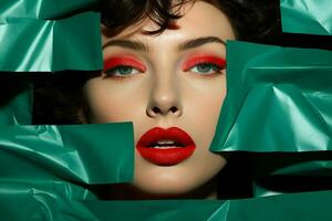 boca mulher verde papel moderno conceito face moda vermelho cor beleza lábios foto