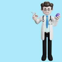 3d Renderização do uma desenho animado médico personagem. ilustração do masculino médico.apresentação grampo arte. foto