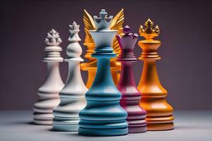 diferente xadrez peça em uma sólido cor fundo. ai generativo foto
