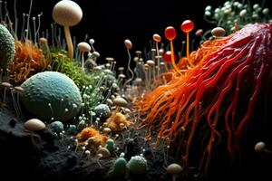 microscópico Visão do solo organismos Incluindo nematóides e fungos foto