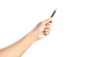mão segurando uma caneta isolado em a branco fundo. foto