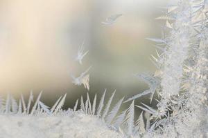 padrões de geada no vidro da janela de inverno em um clima muito frio foto